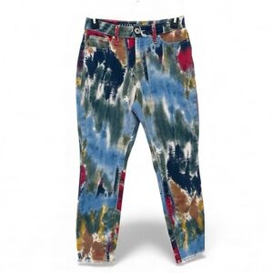 Y2K Revival Hydraulic Colorful Tie-Dye Cropped High Rise Jeans Size 4